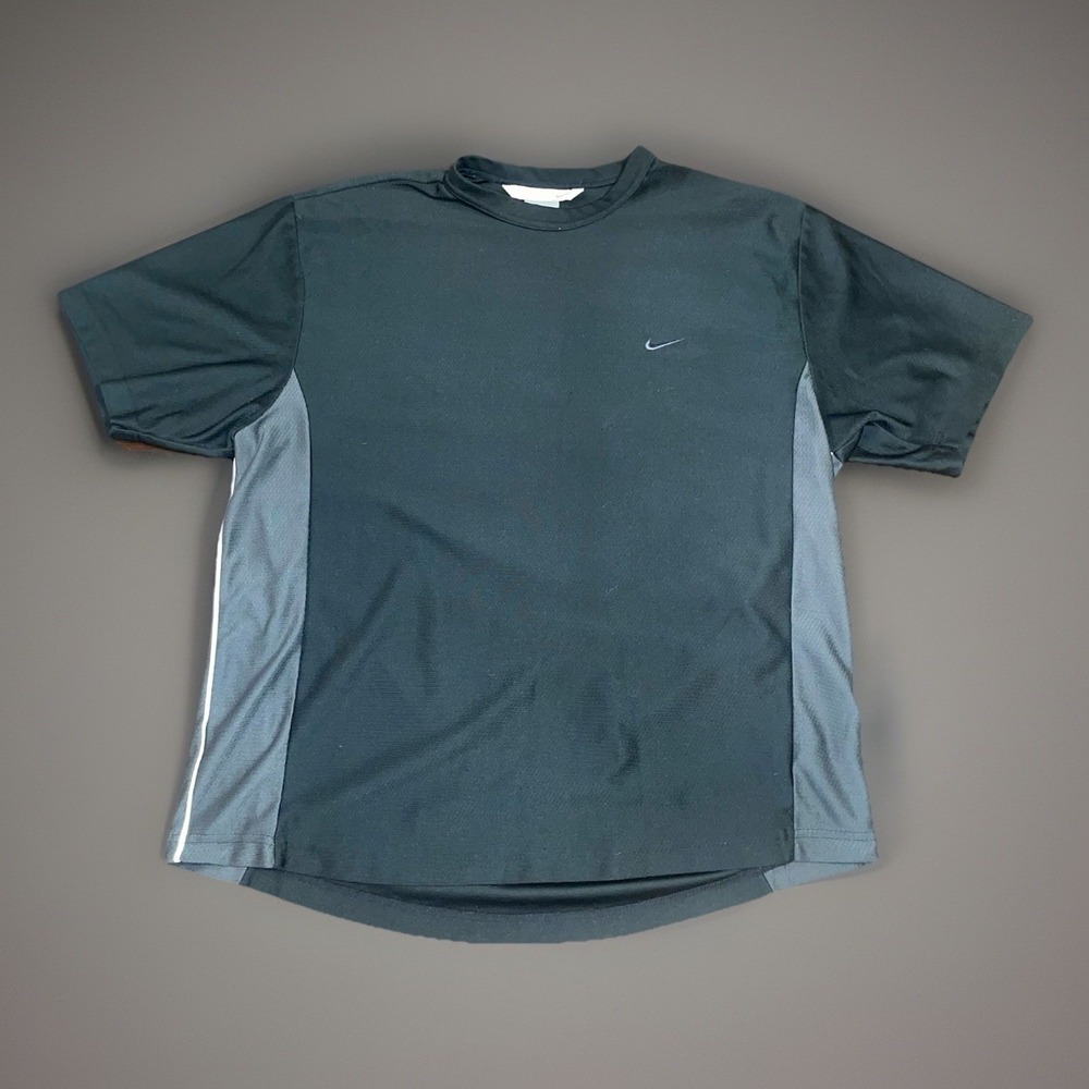 Vintage Y2K Nike Shirt Mens Large Black Gray Dri Fit Training Crew Neck